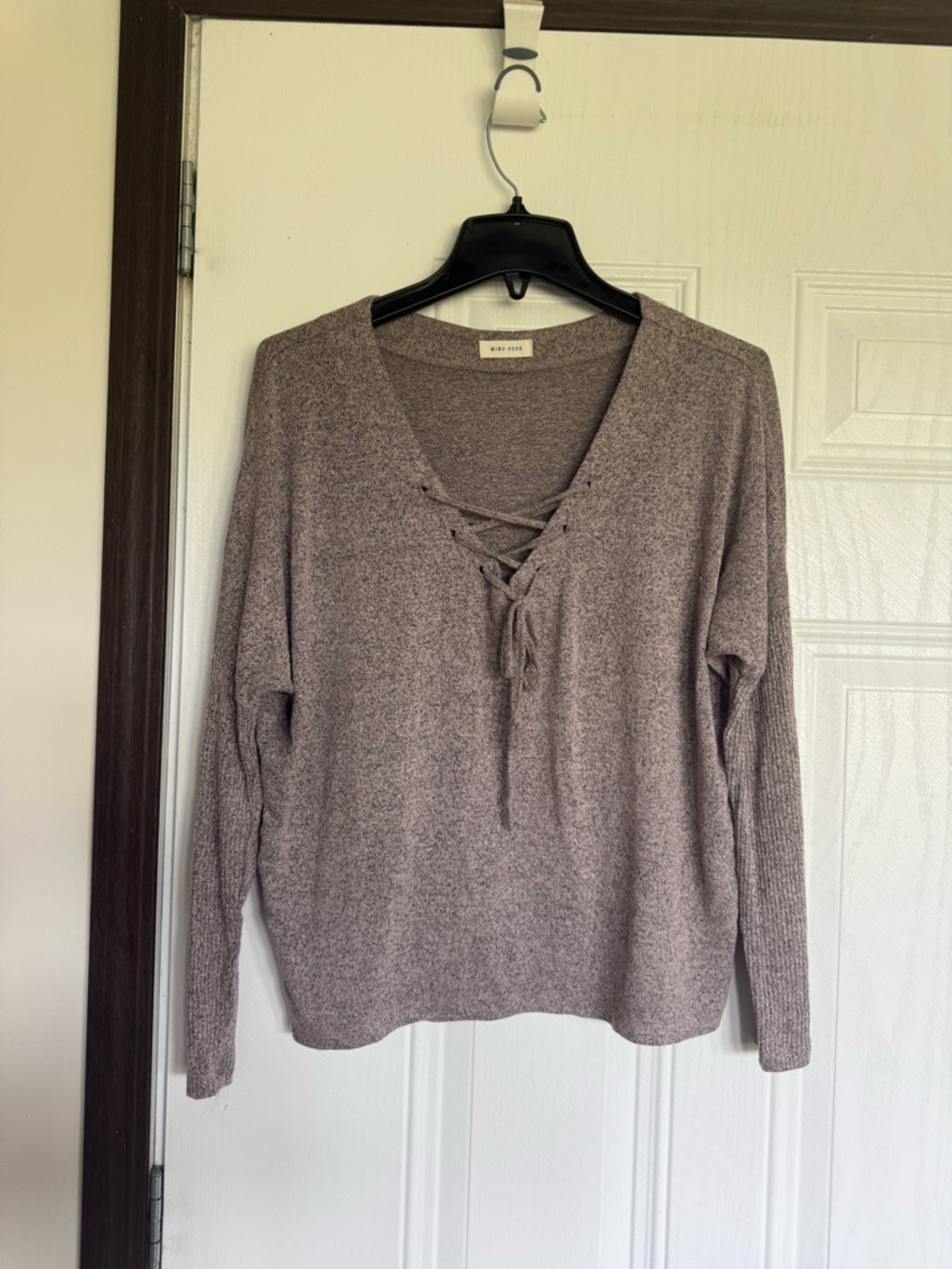 2 for $15 sale: Mind code pink black heathered sweater with lace up detail - S